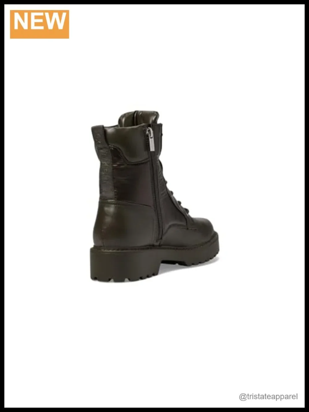 Calvin Klein Sallon Lace-Up Ankle Bootie Almond Toe Block Heel Lug Sole